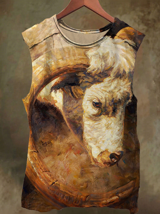 Unisex White Sheep Crocheted Print Casual Cotton Tank Top