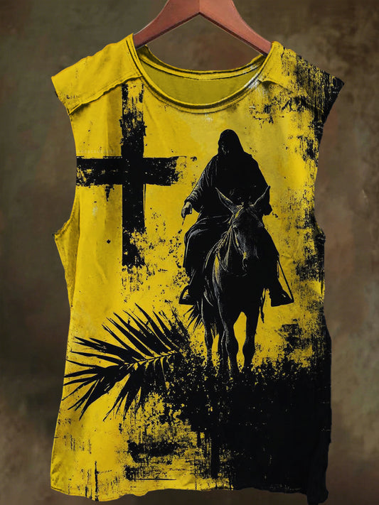 Unisex Cross Faith on Horseback Print Casual Cotton Vest