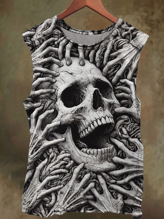 Unisex Scary Finger Skull Print Casual Cotton Tank Top