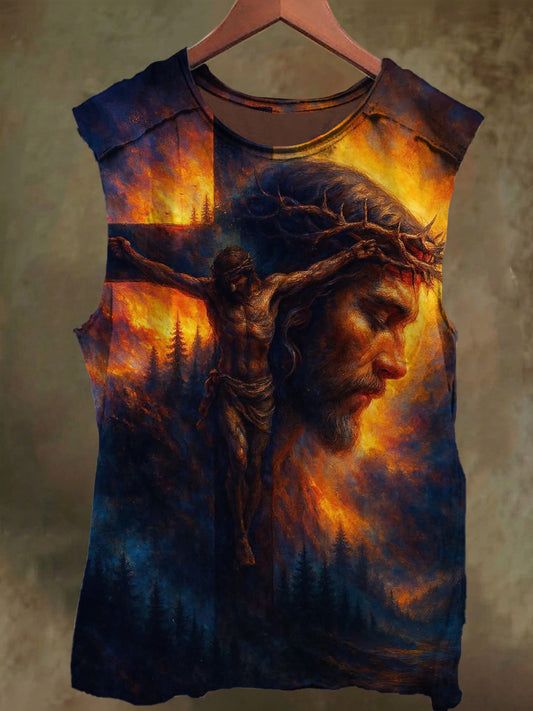 Unisex Jesus on the Cross Print Casual Cotton Tank Top