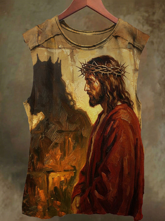 Unisex Jesus Shadow Print Casual Cotton Tank Top