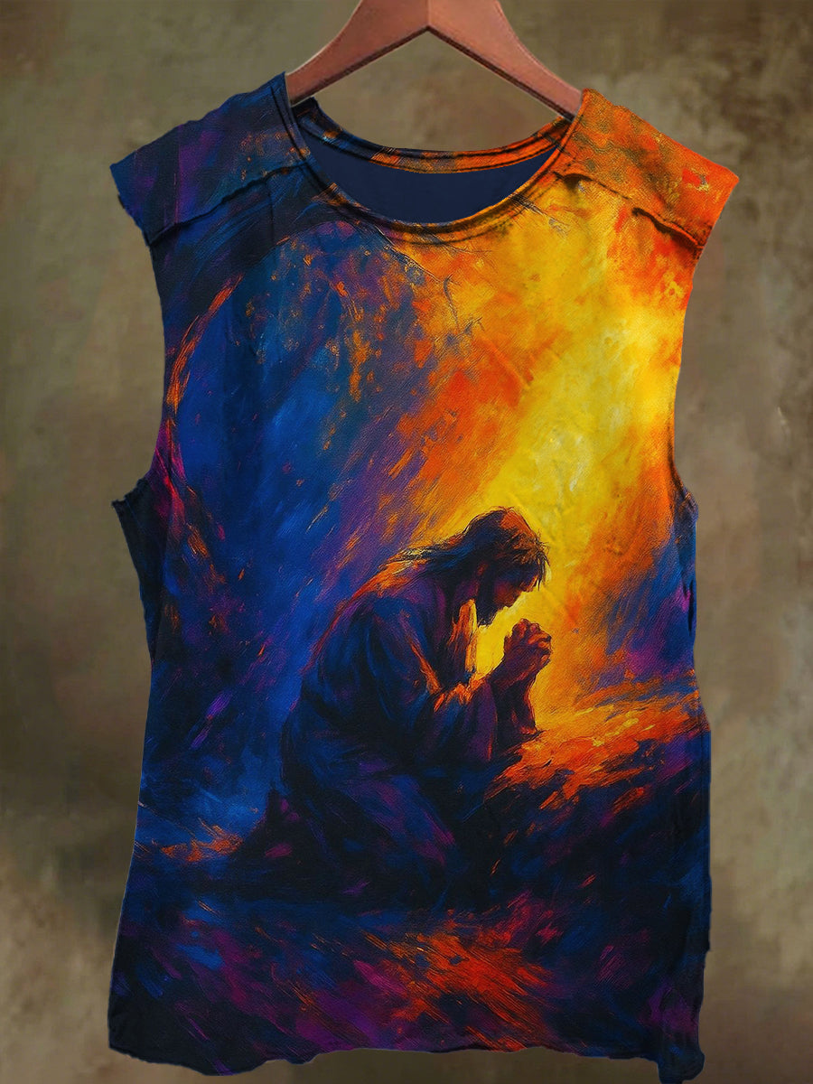 Unisex Jesus Prayer Print Casual Cotton Tank Top