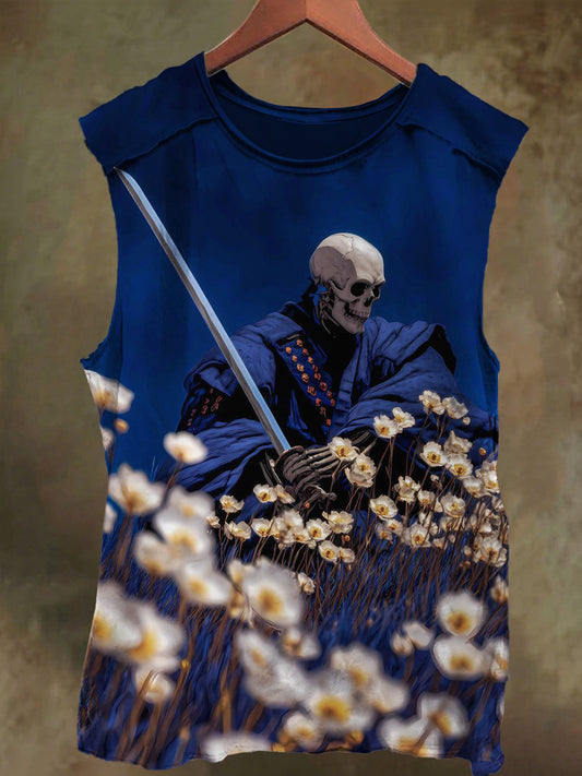 Unisex Floral Bush Skull General Print Casual Cotton Tank Top