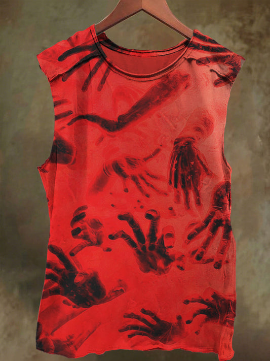 Unisex Dark Bloody Handprint Print Casual Cotton Tank Top