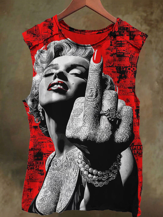 Unisex Sexy Girls Middle Finger Printed Casual Cotton Tank Top