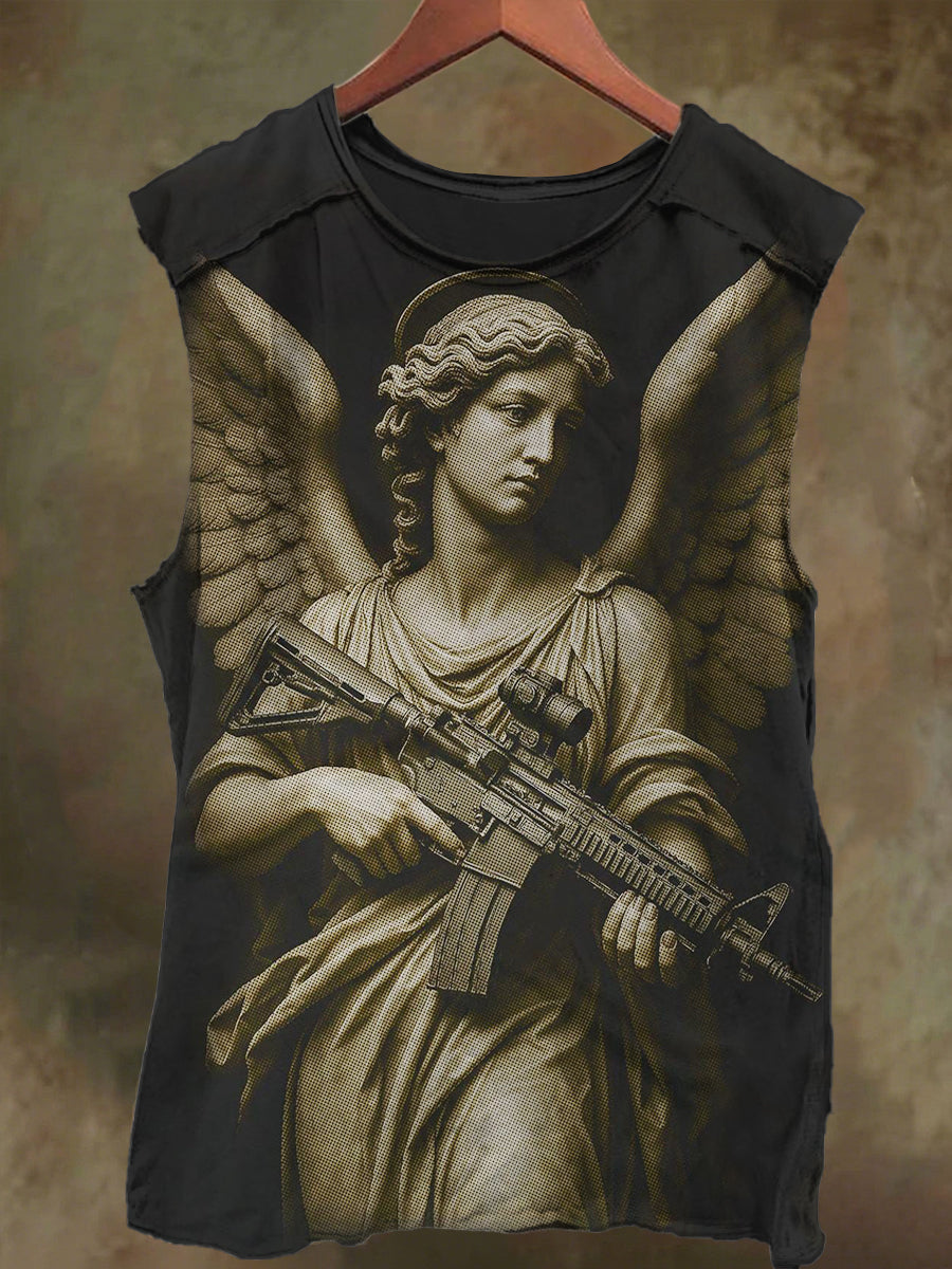 Unisex Angel Pistol Print Casual Cotton Tank Top