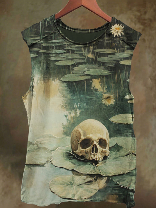 Unisex Ruffle Skull Print Casual Cotton Tank Top