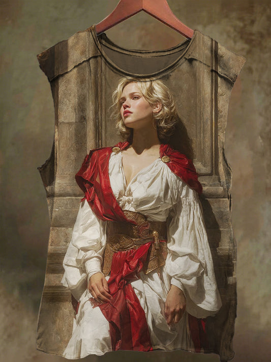 Unisex Medieval Oil Painting Girl Print Casual Cotton Tank Top