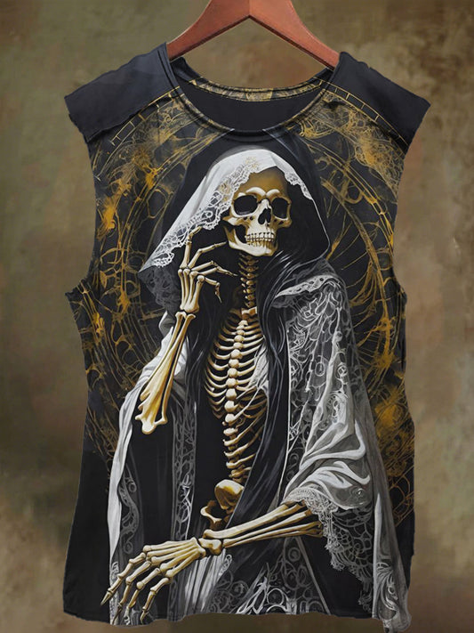 Unisex Skull Bride Print Casual Cotton Tank Top
