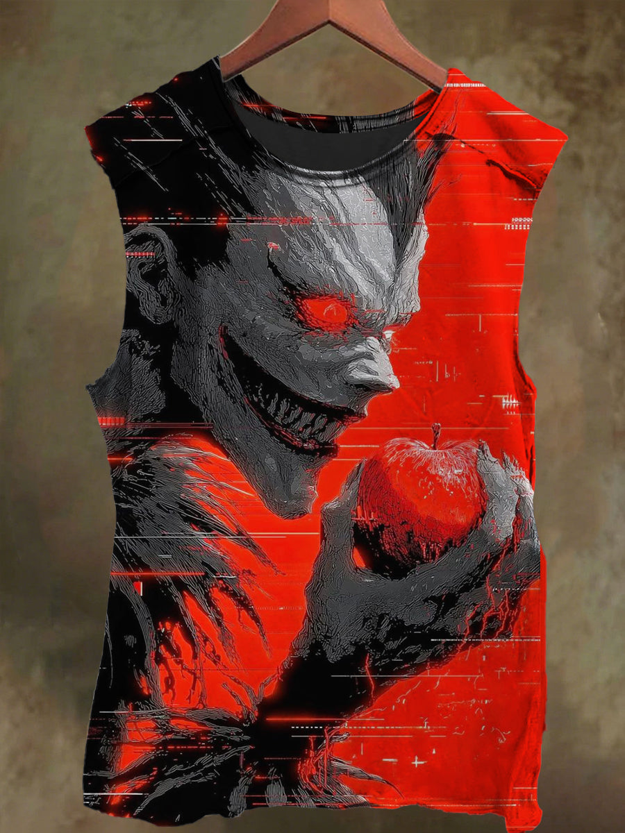 Unisex Devil Smiley Apple Print Casual Cotton Tank Top