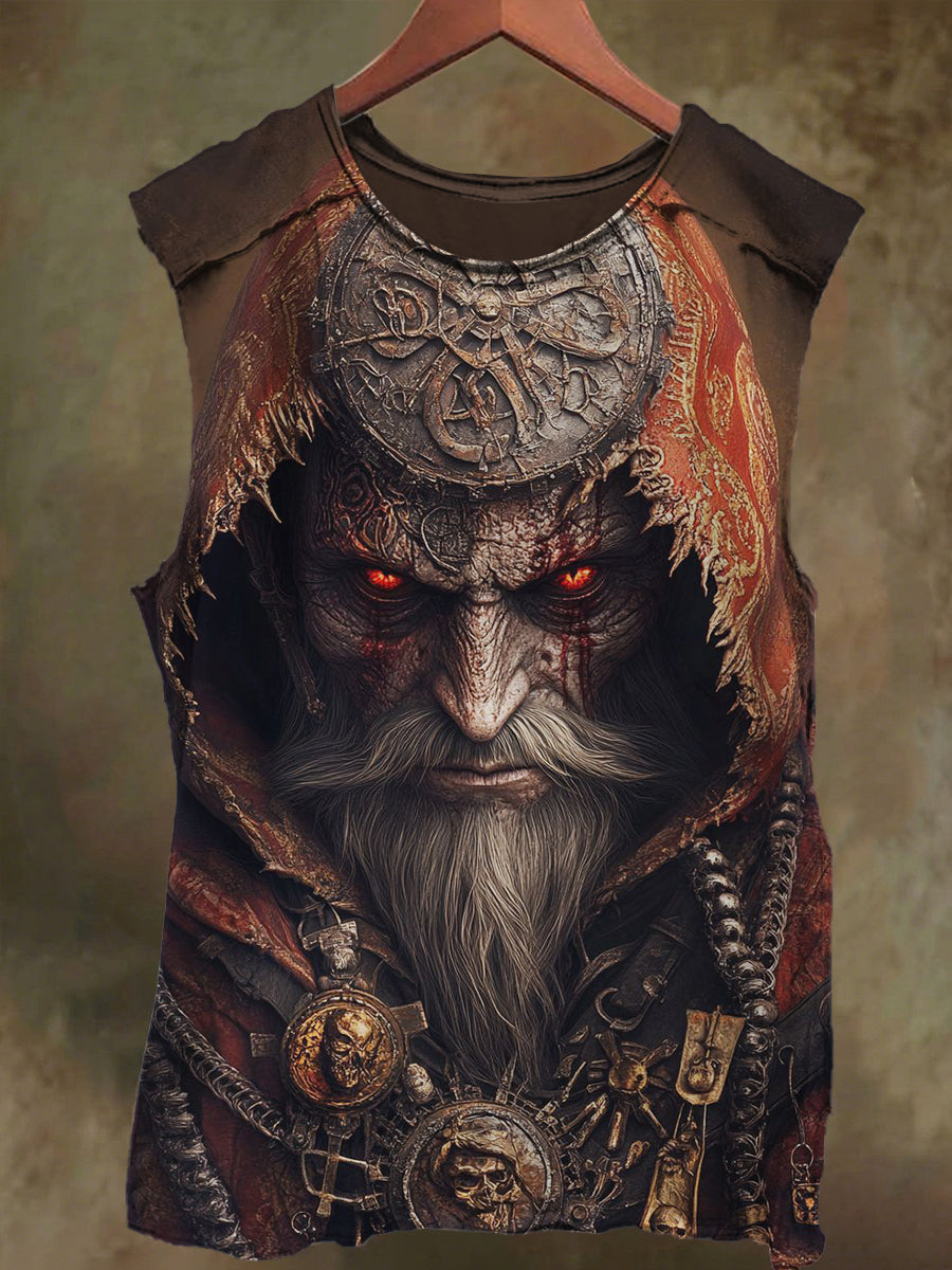Unisex Wizard Old Man Print Casual Cotton Tank Top