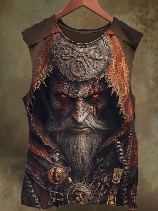 Unisex Wizard Old Man Print Casual Cotton Tank Top