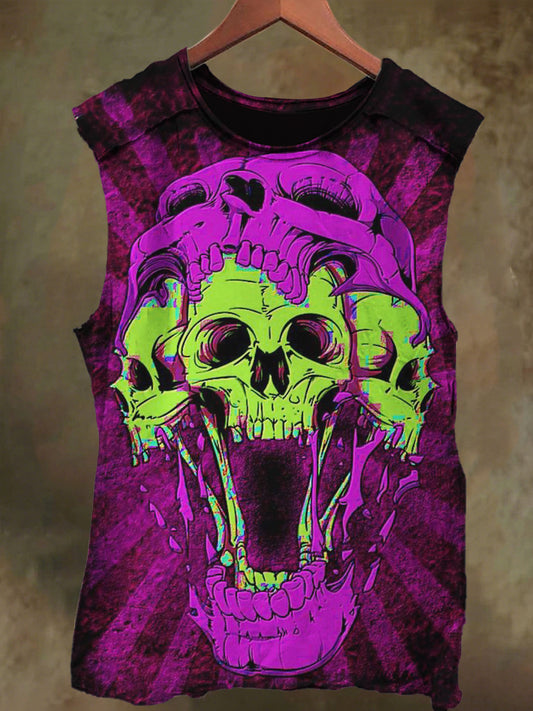 Unisex Dark Skull Graffiti Print Casual Cotton Tank Top