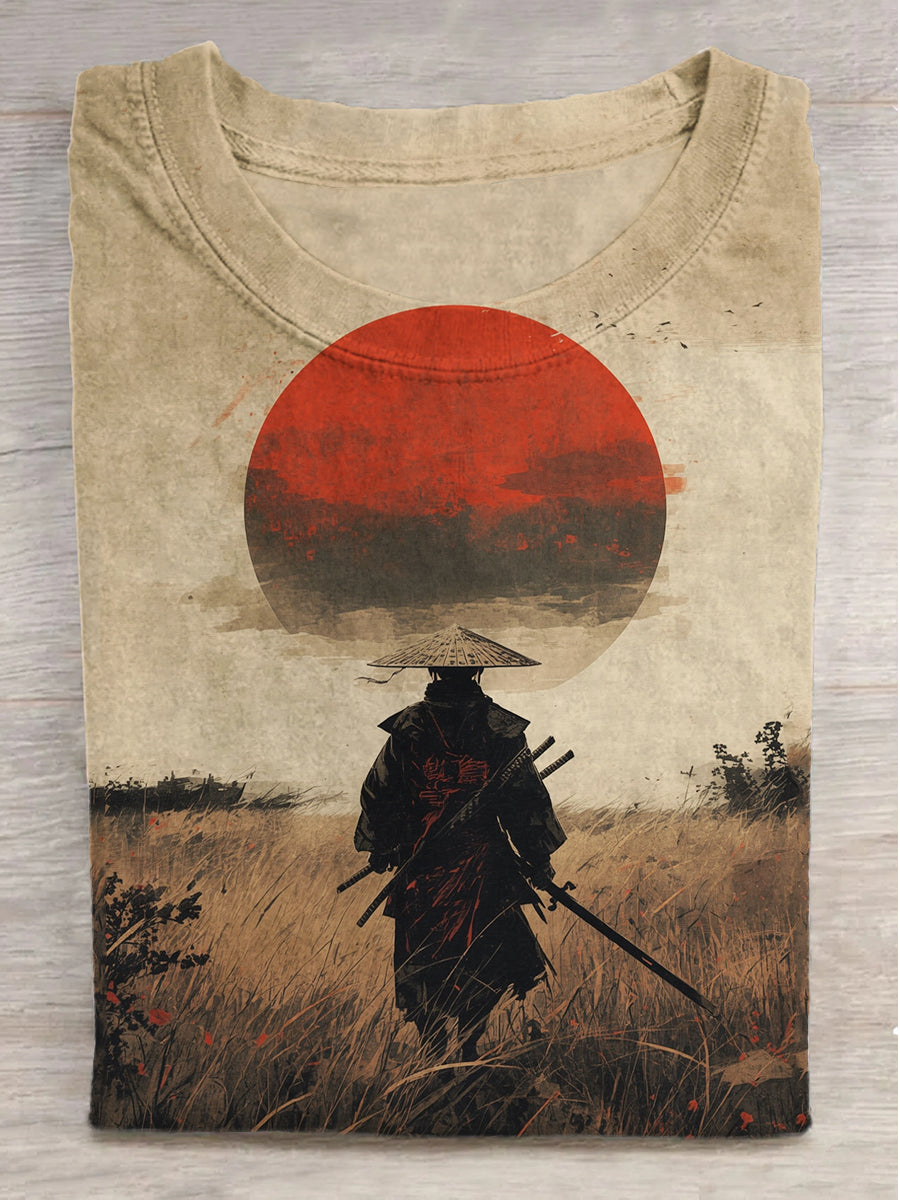 Sunset Warrior Printed Round Neck Short Sleeve T-Shirt