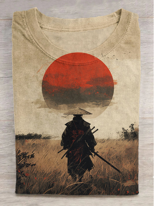 Sunset Warrior Printed Round Neck Short Sleeve T-Shirt