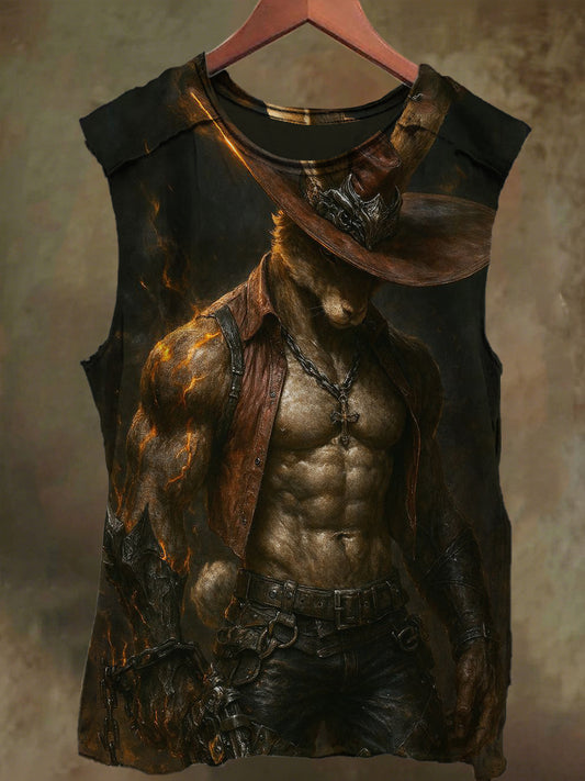 Unisex Muscle Bunny Warrior Print Casual Cotton Tank Top