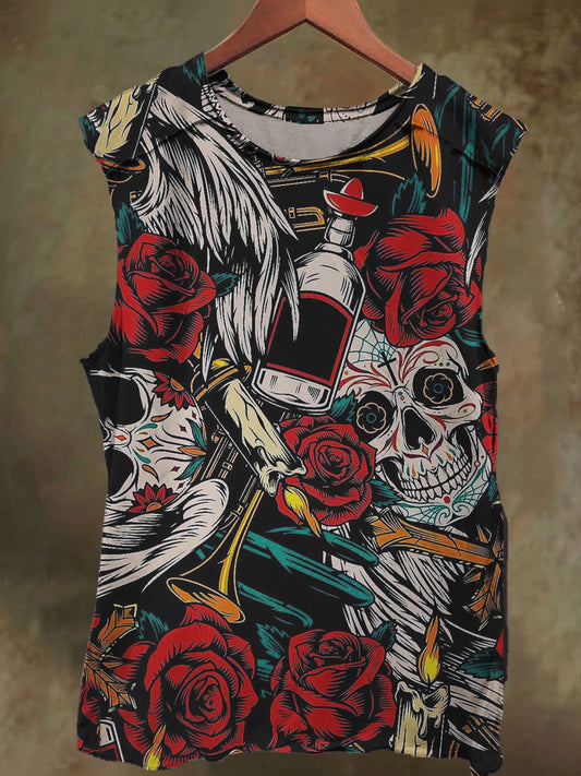 Unisex Gothic Rock Skull Print Casual Cotton Tank Top