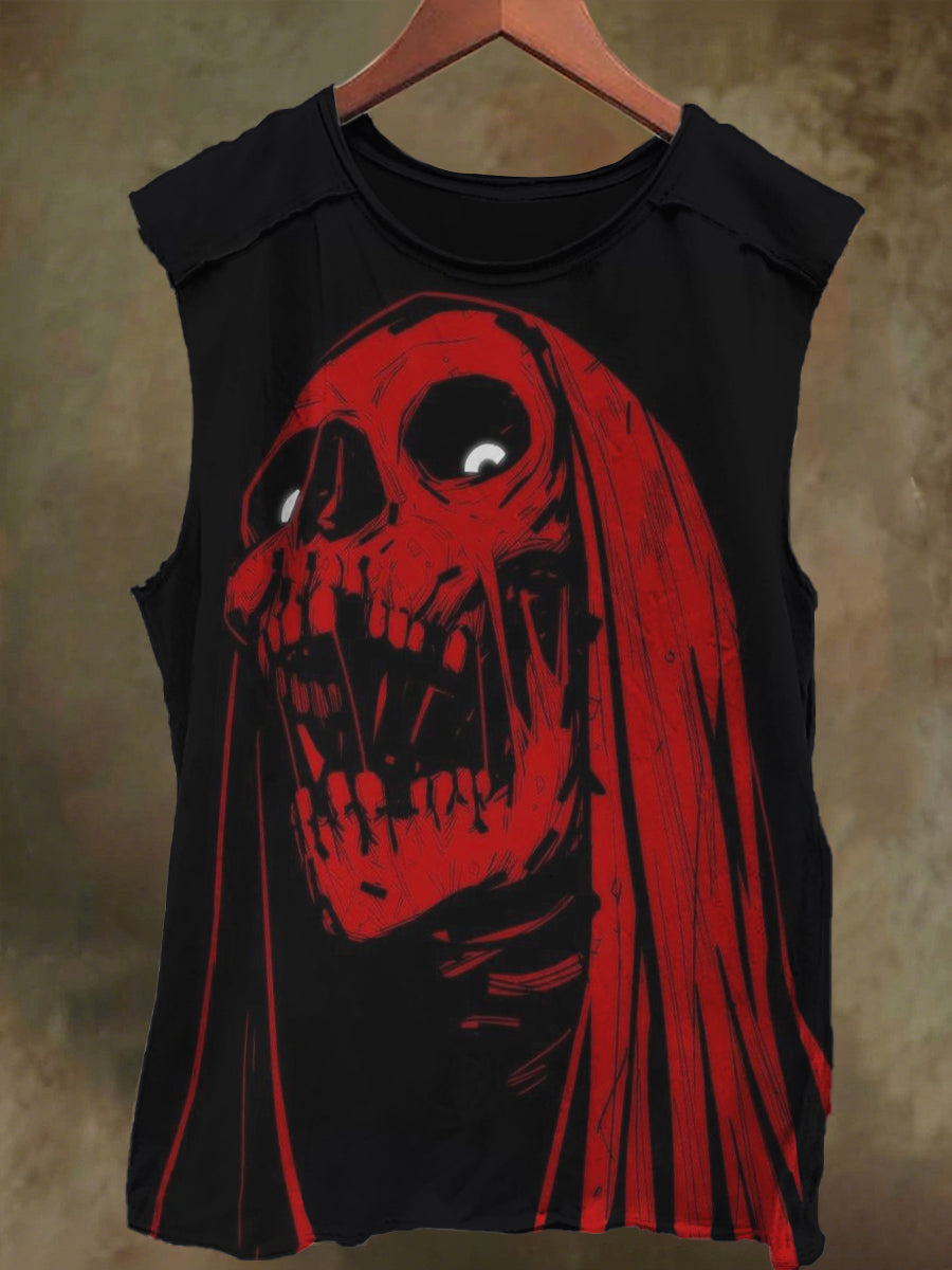 Unisex Surprise Skull Print Casual Cotton Tank Top