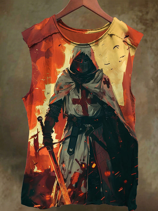 Unisex Flame Crusader Print Casual Cotton Tank Top