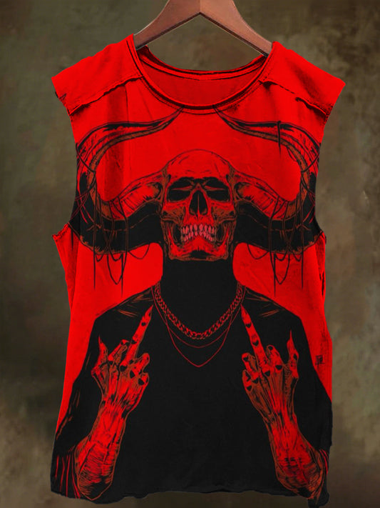 Unisex Scarlet Cowboy Middle Finger Print Casual Cotton Tank Top