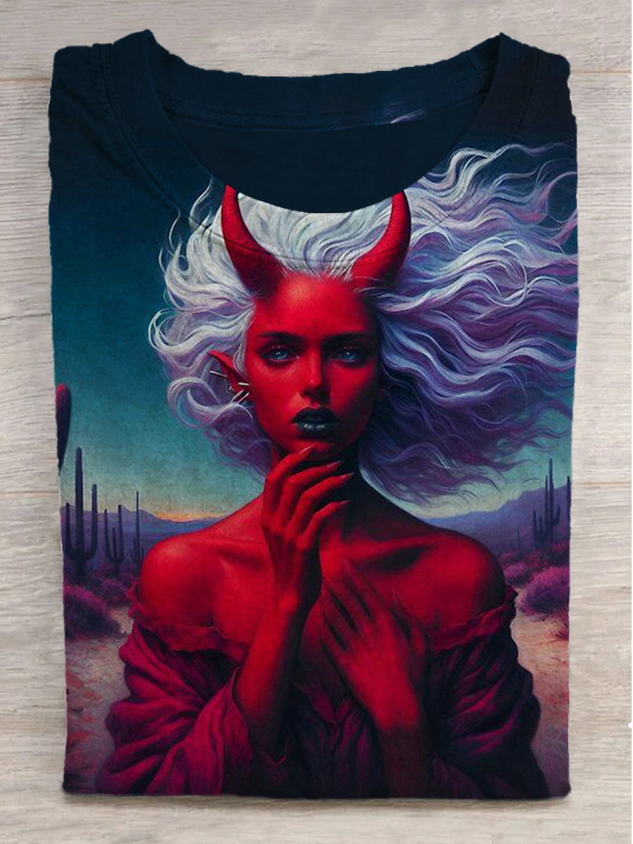 Red Bull Demon King Printed Crew Neck Short Sleeve T-Shirt