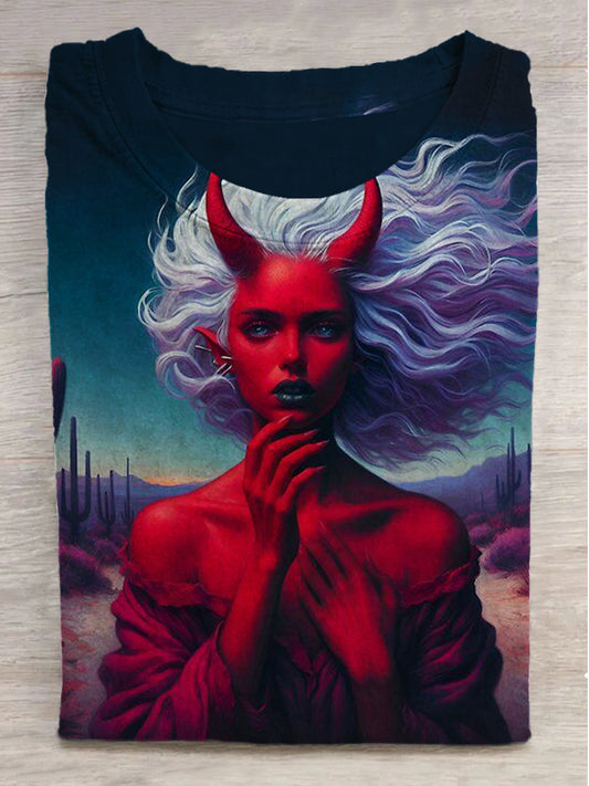 Red Bull Demon King Printed Crew Neck Short Sleeve T-Shirt