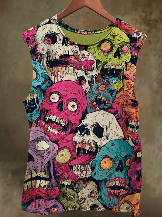 Unisex Horror Graffiti Skull Print Casual Cotton Tank Top