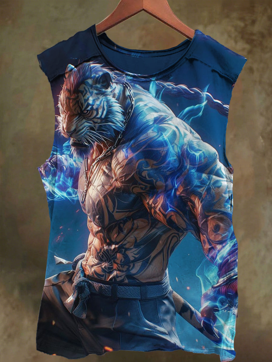 Unisex Tattoo Leopard Warrior Print Casual Cotton Tank Top