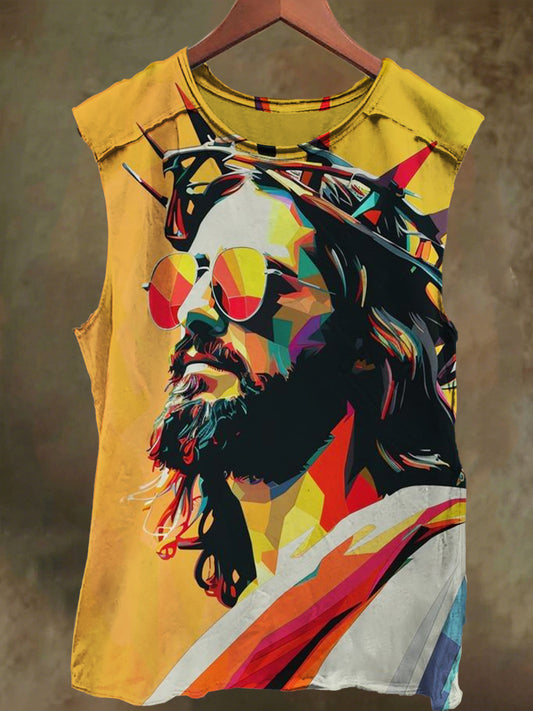 Unisex Dazzle Jesus Print Casual Cotton Tank Top