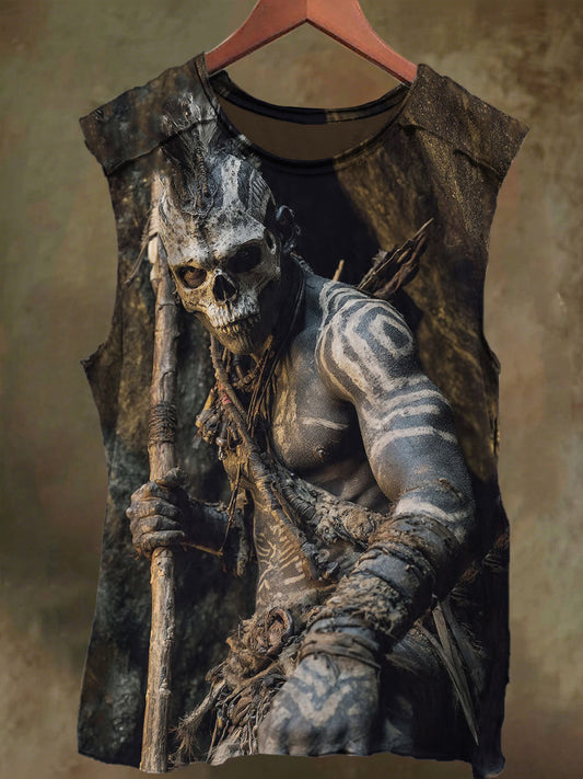 Unisex Skull Caveman Print Casual Cotton Tank Top