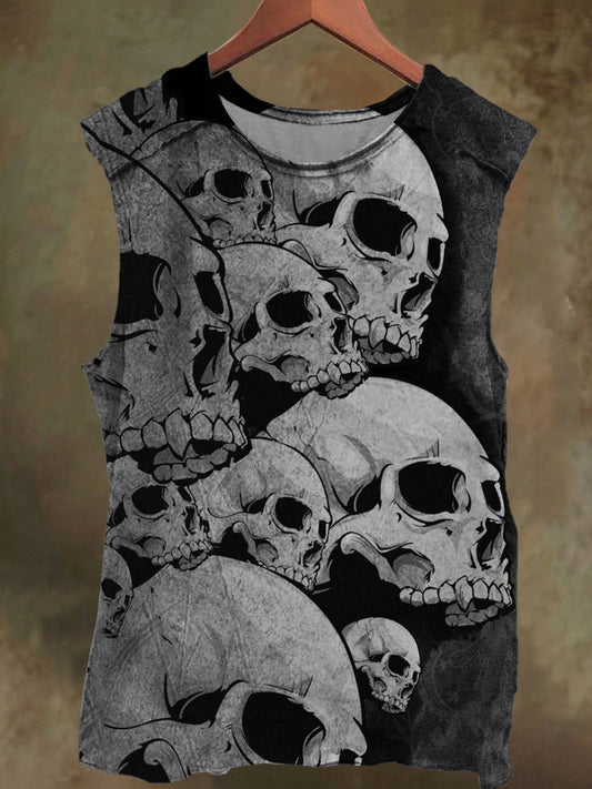 Unisex Dark Skull Print Casual Cotton Tank Top
