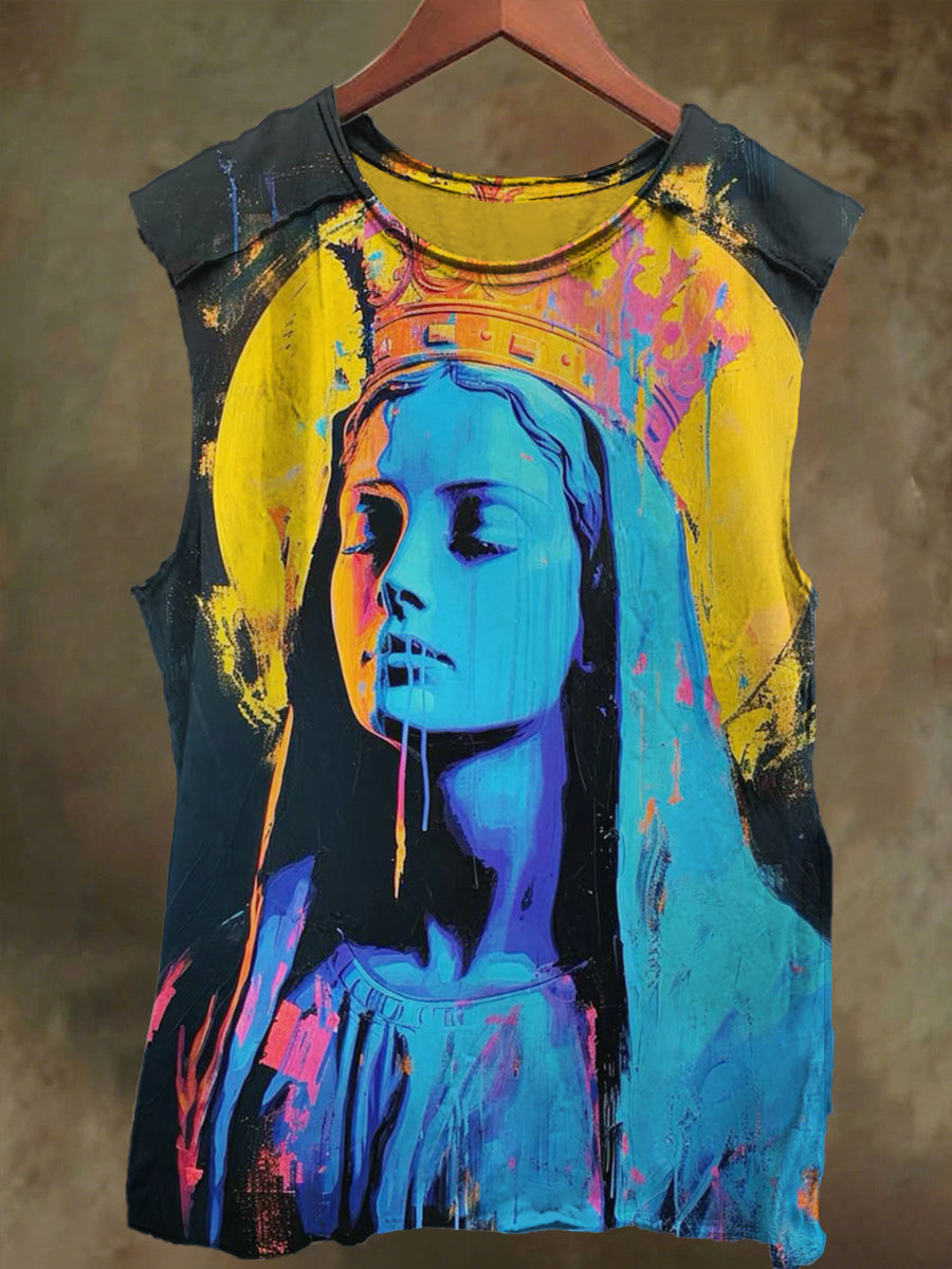 Unisex Crown Madonna Graffiti Print Casual Cotton Tank Top