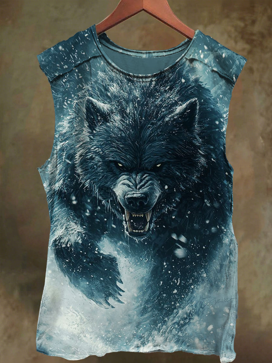 Unisex Ice Beast Bear Print Casual Cotton Tank Top