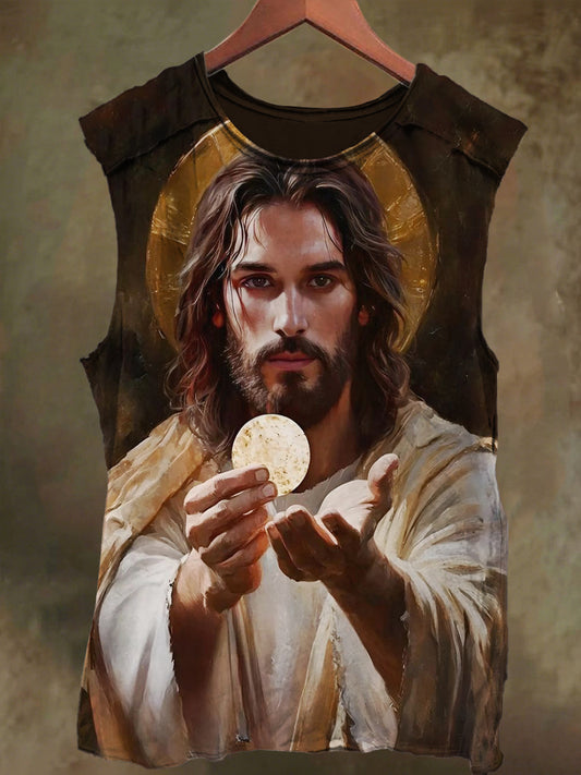 Unisex Holy Light Jesus Print Casual Cotton Tank Top