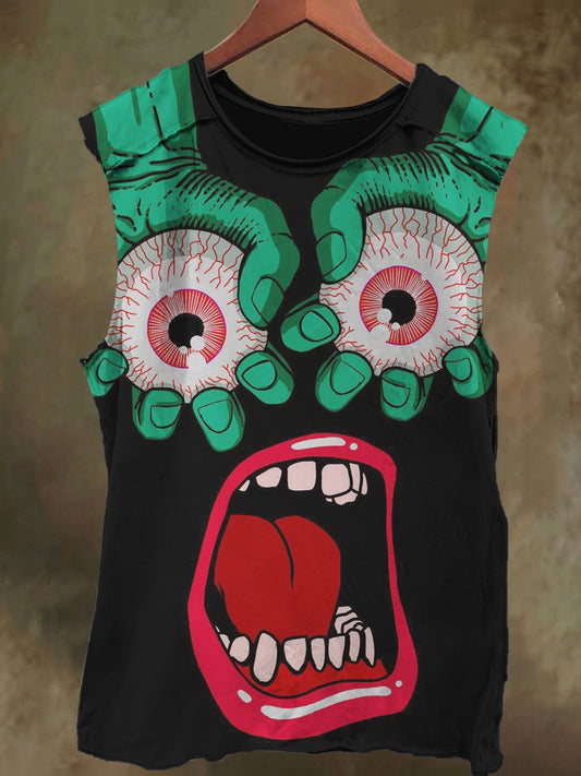 Unisex Dark Hand Eyeball Print Casual Cotton Tank Top