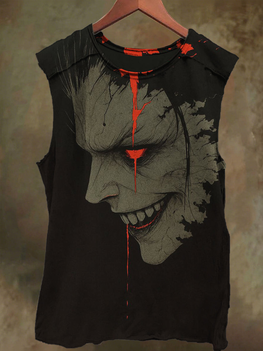 Unisex Devil Smiley Print Casual Cotton Tank Top