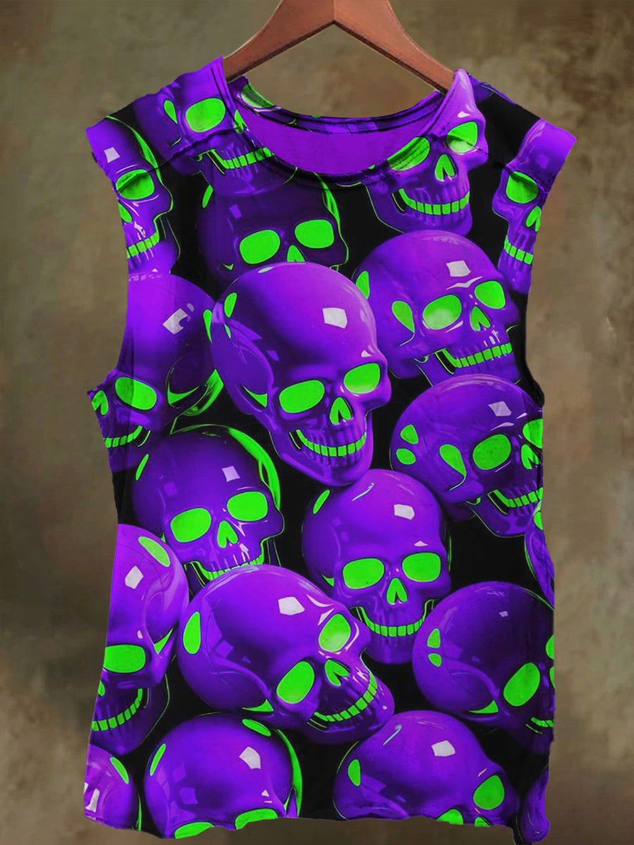 Unisex Fluorescent Skull Print Casual Cotton Tank Top