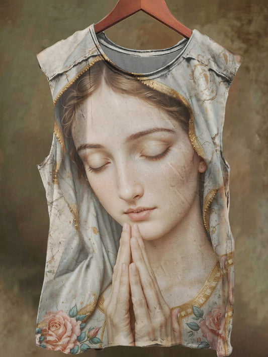 Unisex Prayer Blessed Mother Print Casual Cotton Tank Top