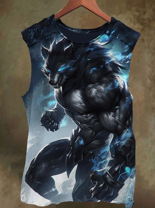 Unisex Wolf Warrior Print Casual Cotton Tank Top