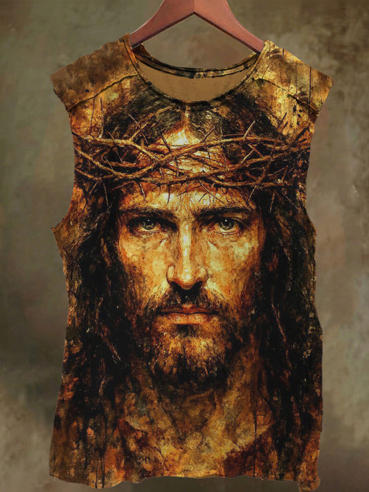 Unisex Thorn Jesus Print Casual Cotton Tank Top