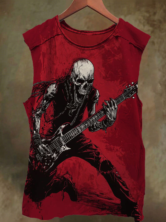 Unisex Rock Guitar Skull Print Casual Cotton Tank Top