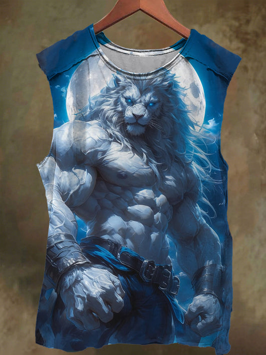Unisex Under the Moon Lion King Print Casual Cotton Tank Top