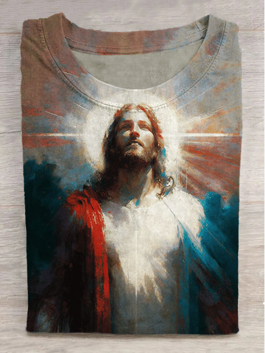 Colorful Light Shadow Print Round Neck Short Sleeve T-Shirt