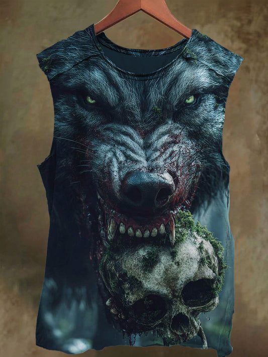 Unisex Wolfsbane and Skull Print Casual Cotton Tank Top
