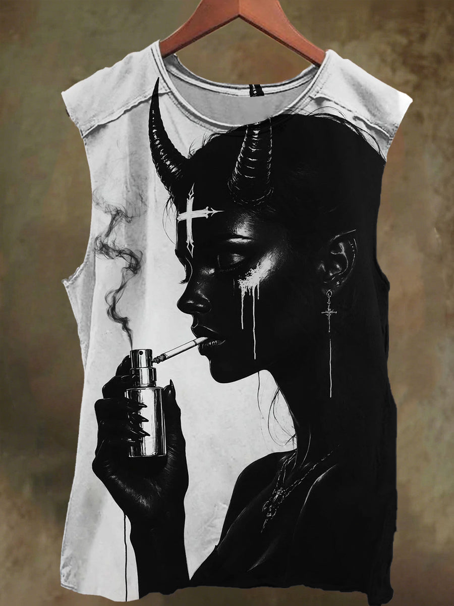 Unisex Cross Devil Print Casual Cotton Tank Top