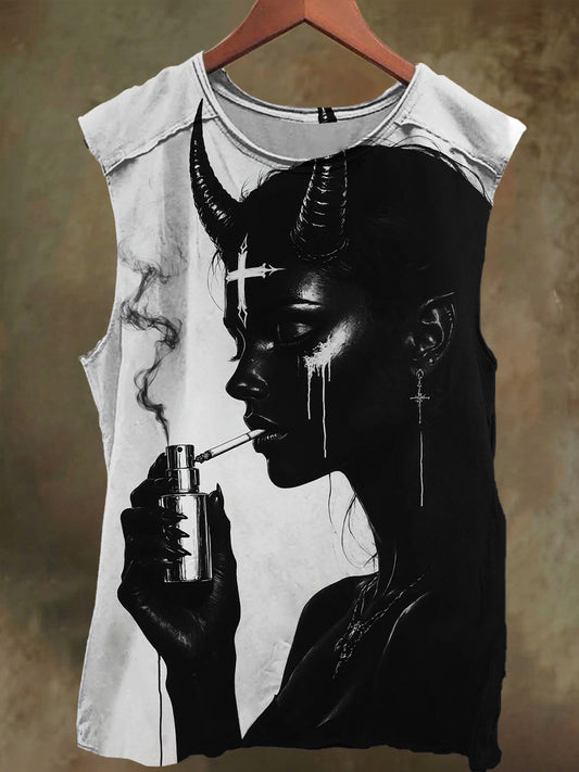 Unisex Cross Devil Print Casual Cotton Tank Top
