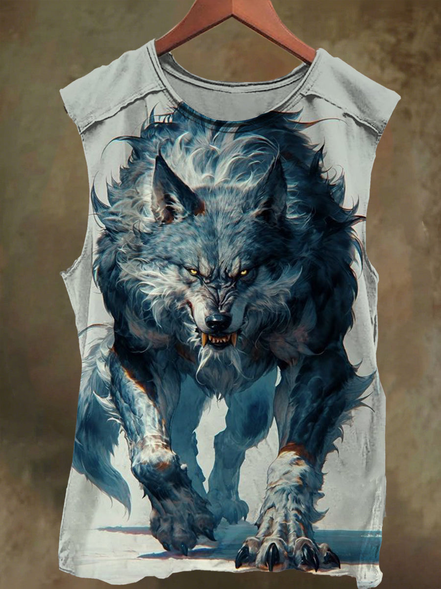 Unisex Wolf Print Casual Cotton Tank Top