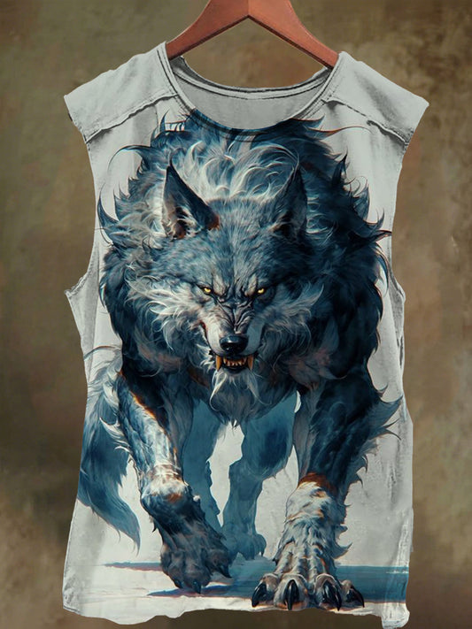 Unisex Wolf Print Casual Cotton Tank Top