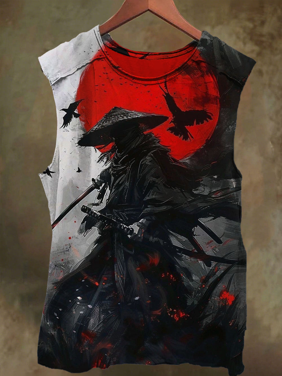 Unisex Blood Moon Warrior Print Casual Cotton Tank Top