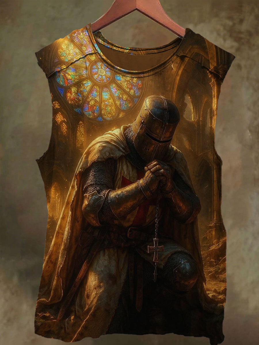 Unisex Knight Faith Prayer Print Casual Cotton Tank Top